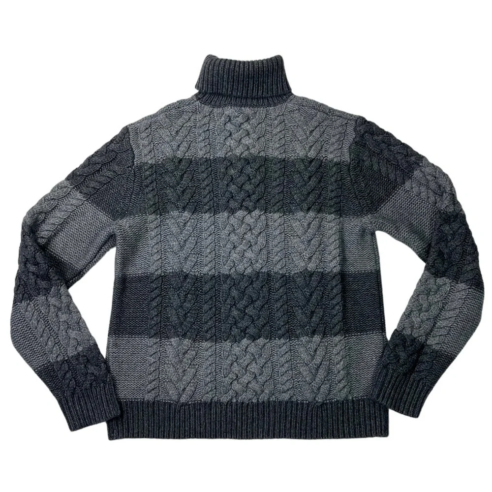 MICHAEL KORS LAMBSWOOL CONTRAST CABLEKNIT STRIPED CHUNKY KNIT TURTLENECK SWEATER